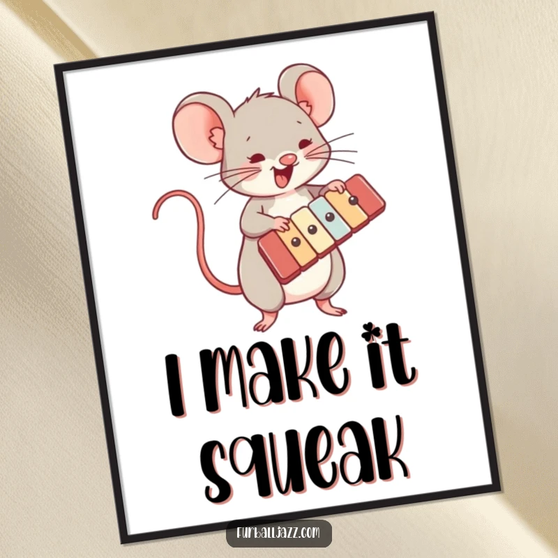 Funny digital art of an energetic mouse character playing a xylophone, perfect for adding musical vibrancy.