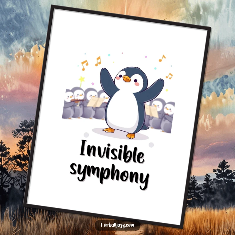 Funny Penguin Conductor Digital Art Print: A penguin dramatically conducting an orchestra, perfect for adding flair.