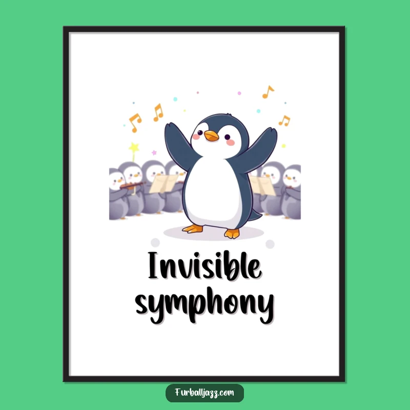 Funny Penguin Conductor Digital Art: Instant Maestro Style for Your Walls - A Funny Gift