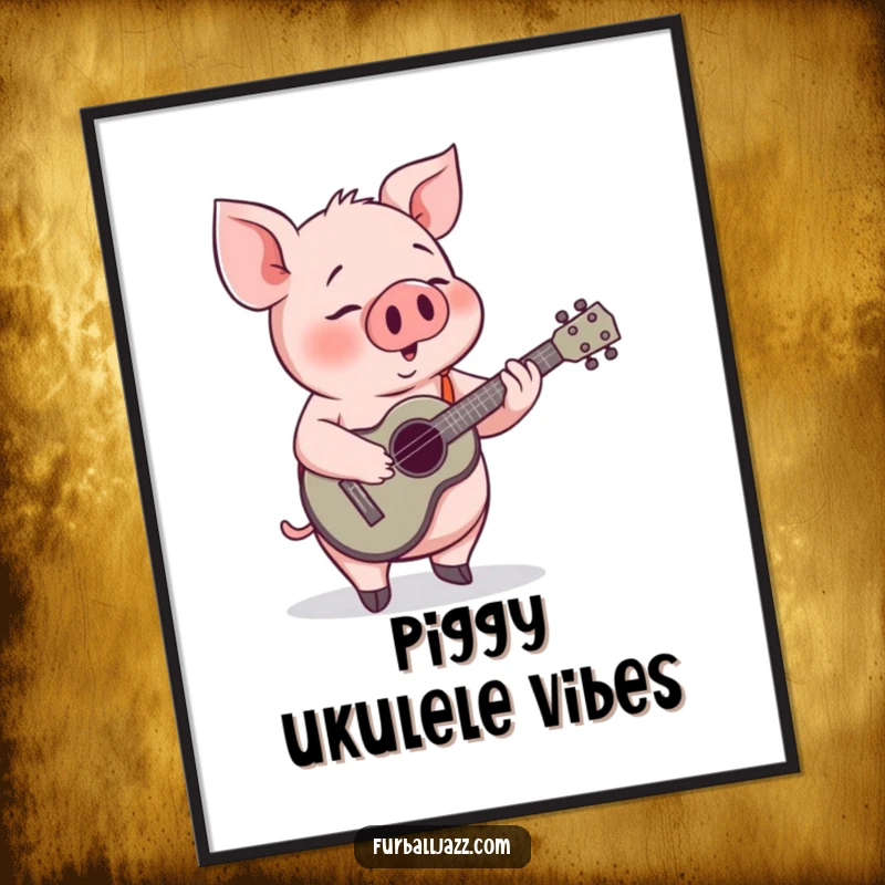 Funny Pig Ukulele Digital Art Print: A joyous pig playing a ukulele, bringing vibrant musical energy to any room.