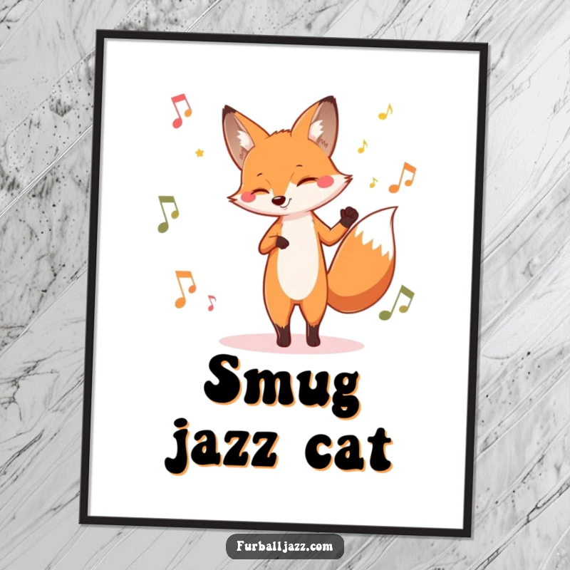 Funny fox digital art print of a fox tapping its foot to jazz music, ideal for instant wall decor with a cool musical theme.