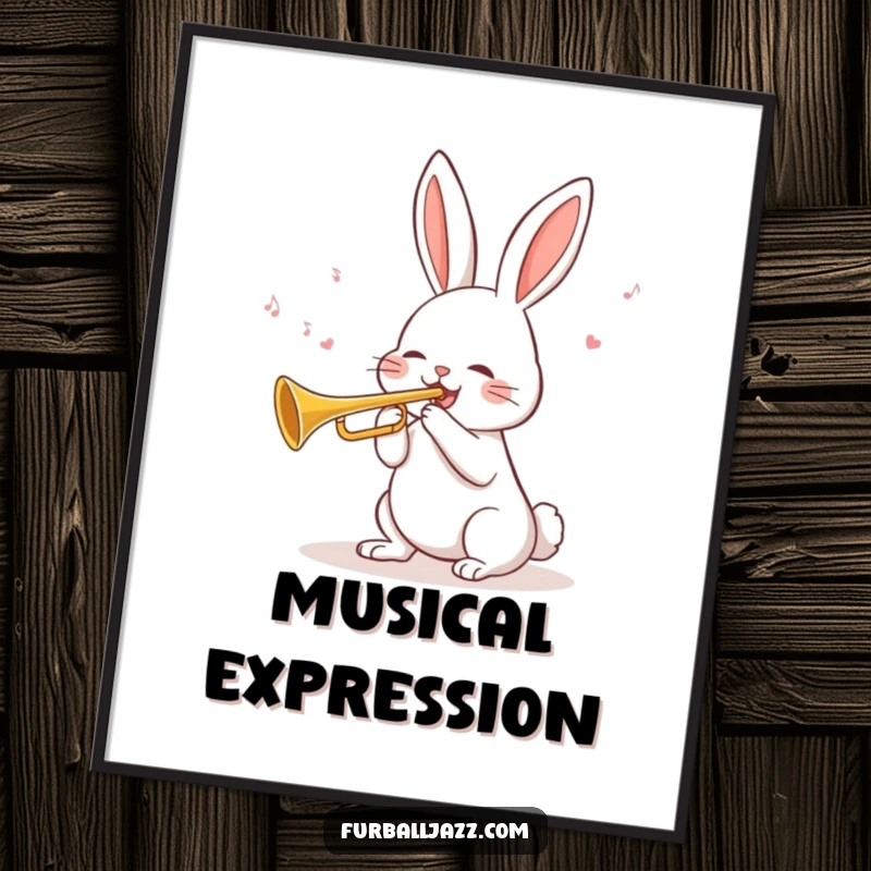 Funny Rabbit Trumpet Digital Art Print of a cheerful rabbit blowing a tune on a trumpet, a joyful and instantly printable artwork.