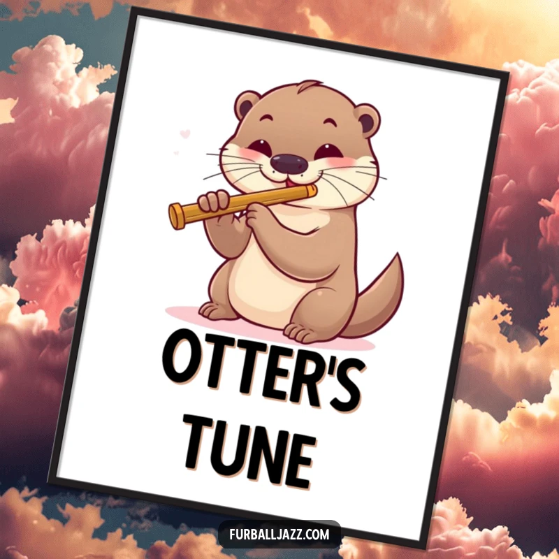 Funny otter playing a smooth jazz flute, presented as digital art for instant, humorous musical ambiance.