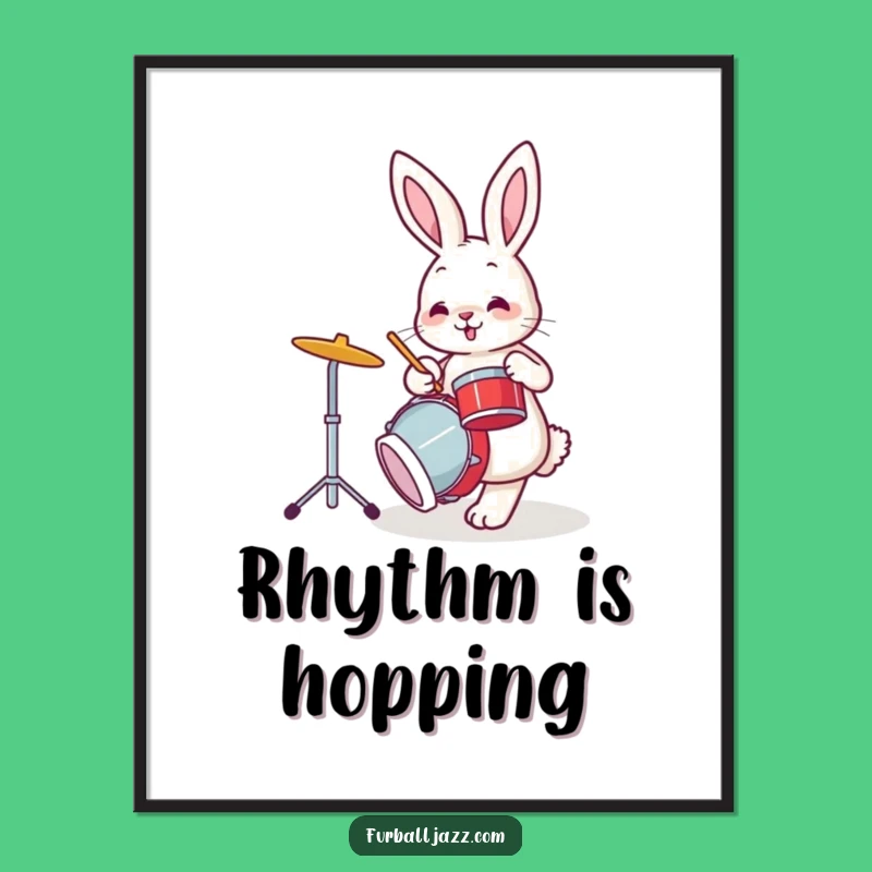 Funny Bunny Drummer Digital Art: Instant Rhythmic Wall Decor