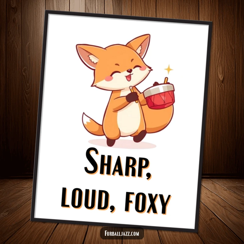 Funny fox energetically playing a pair of cymbals, as digital art for walls.