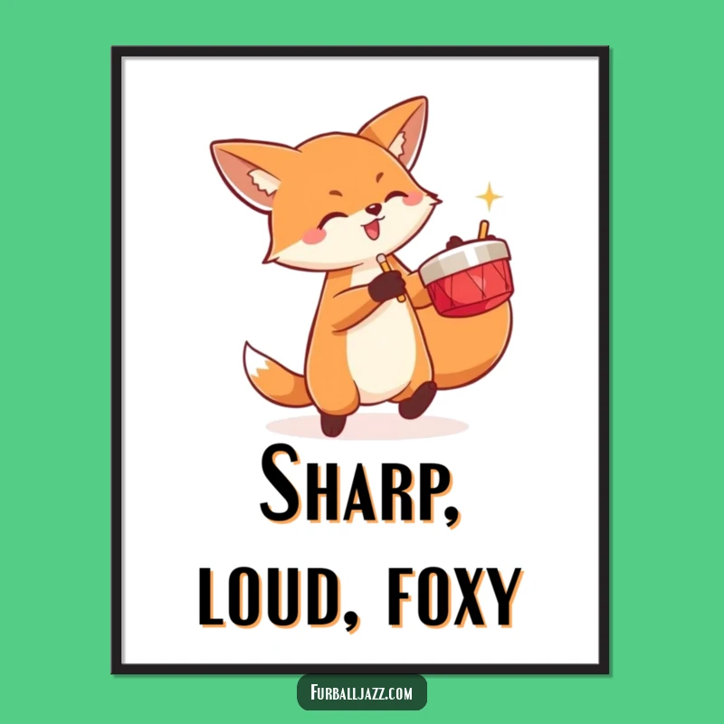 Funny Fox Cymbals Digital Art: Energetic Decor for Instant Excitement