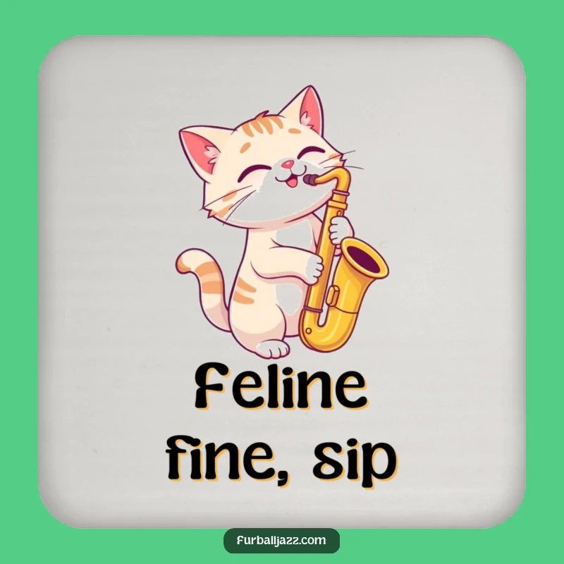 Funny Cat Saxophone Drink Coaster: Jazzy Protection for Your Surfaces