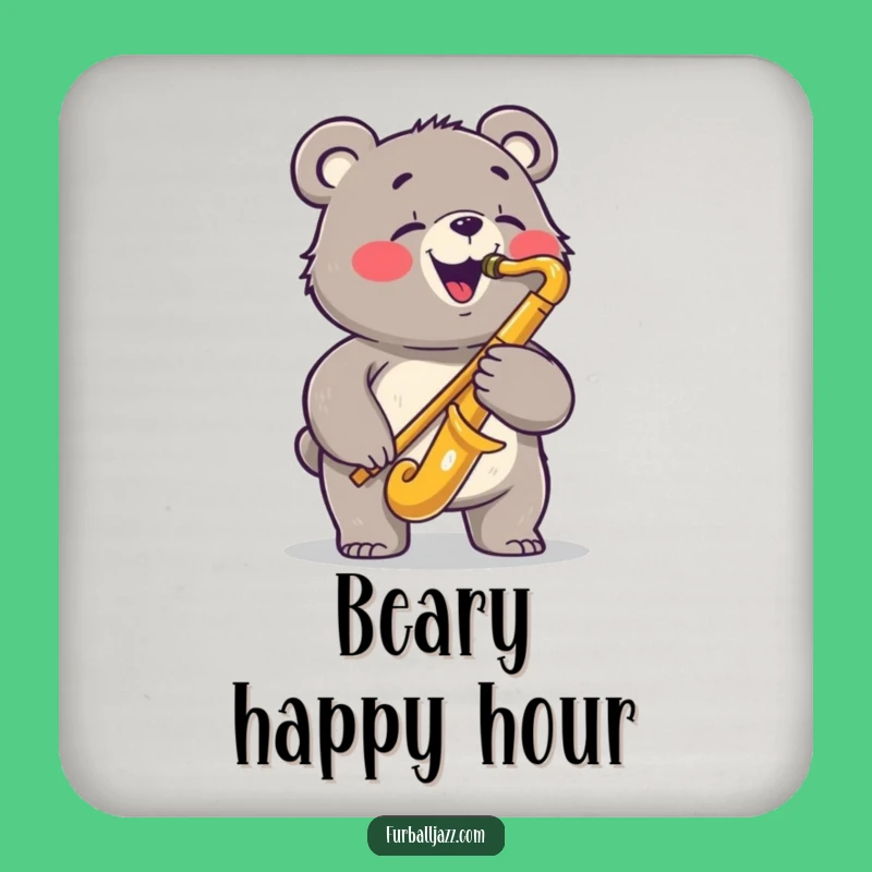 Funny Bear Saxophone Drink Coaster: Jazzy Protector - A Humorous Jazz Gift