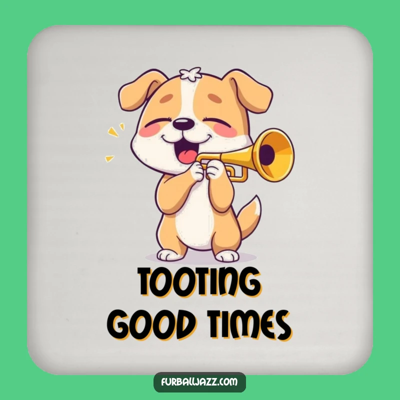 Funny Dog Trumpet Player Drink Coaster - Musical Table Protector Gift