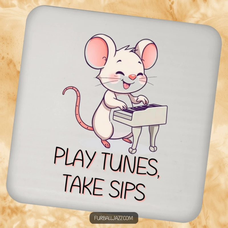 Funny Mouse Drink Coasters: A charming mouse with a piano, protecting surfaces with musical flair.