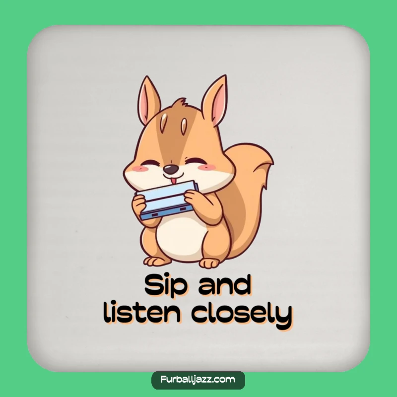 Funny Squirrel Harmonica Drink Coaster - Protect Surfaces with Musician Art, Gift