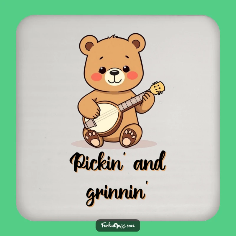 Funny Bear Banjo Drink Coaster - Protect Surfaces with Folk Style