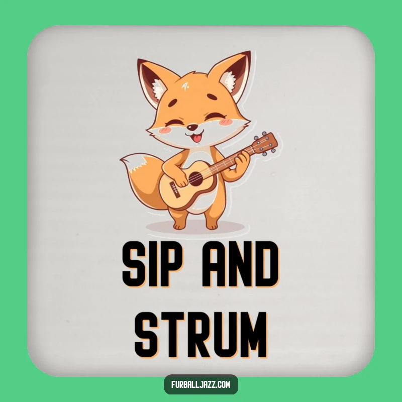 Funny Fox Guitarist Coaster - Strumming Foxy Musician Drink Protector Funny