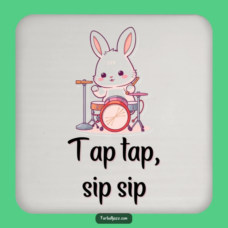 Funny Rabbit Drummer Coaster: Protect with Rhythm
