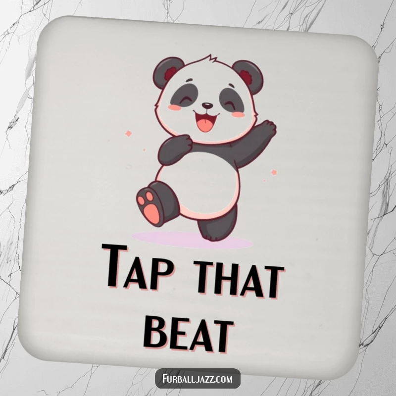 Funny panda dancing on a drink coaster, a humorous and functional accessory for any table.