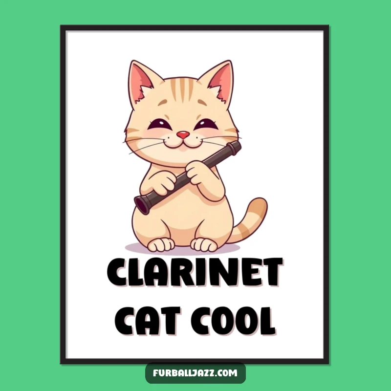 Funny Cat Clarinet Player Poster - Musical Feline Art for Cat & Music Lovers