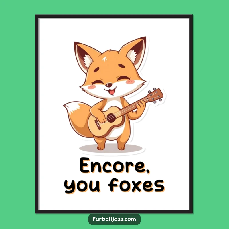 Funny Fox Guitarist Poster - Strumming Foxy Musician Wall Art Funny Gift