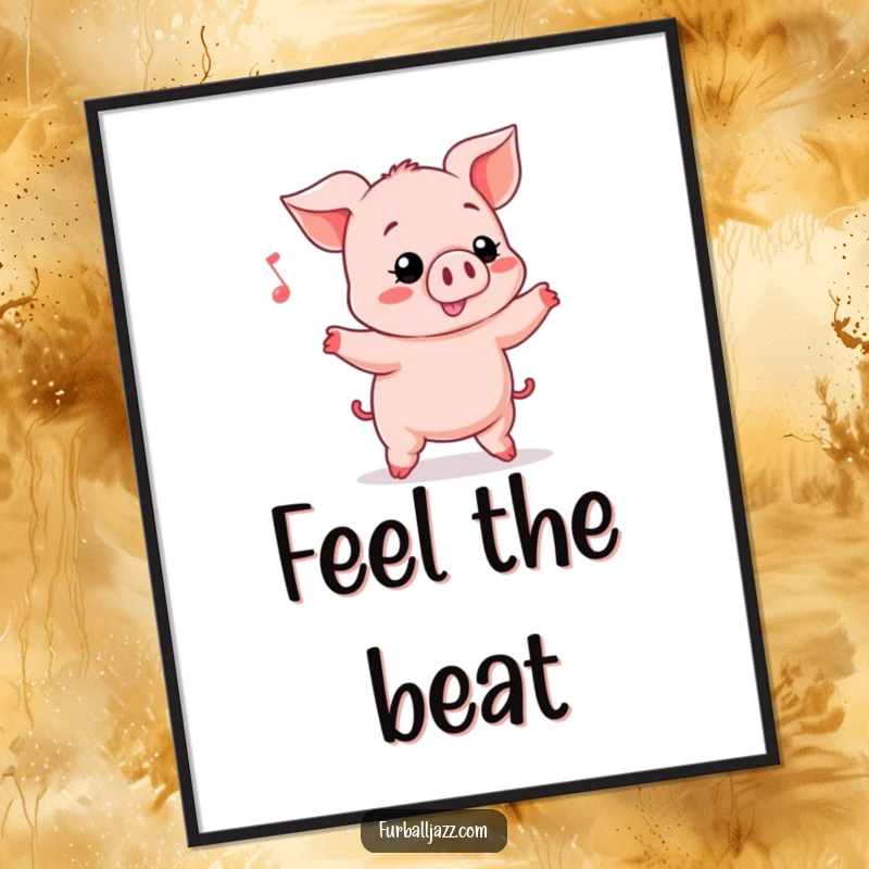 Funny Piglet in a dancing pose, head bopping to a rhythm, artfully displayed on a wall for humorous decor.