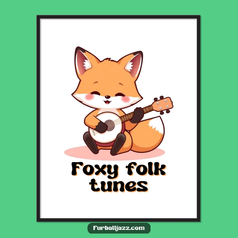 Funny Banjo Fox Poster: Adorable Woodland Musician Art for Wall Decor