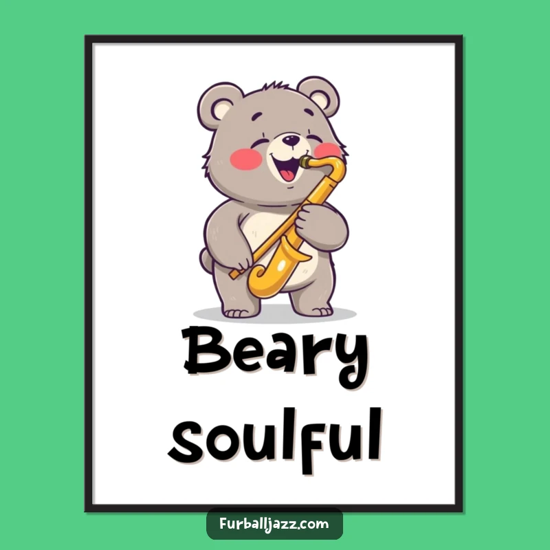 Funny Bear Saxophone Poster: Joyful Blues Art - A Humorous Jazz Wall Decor Gift