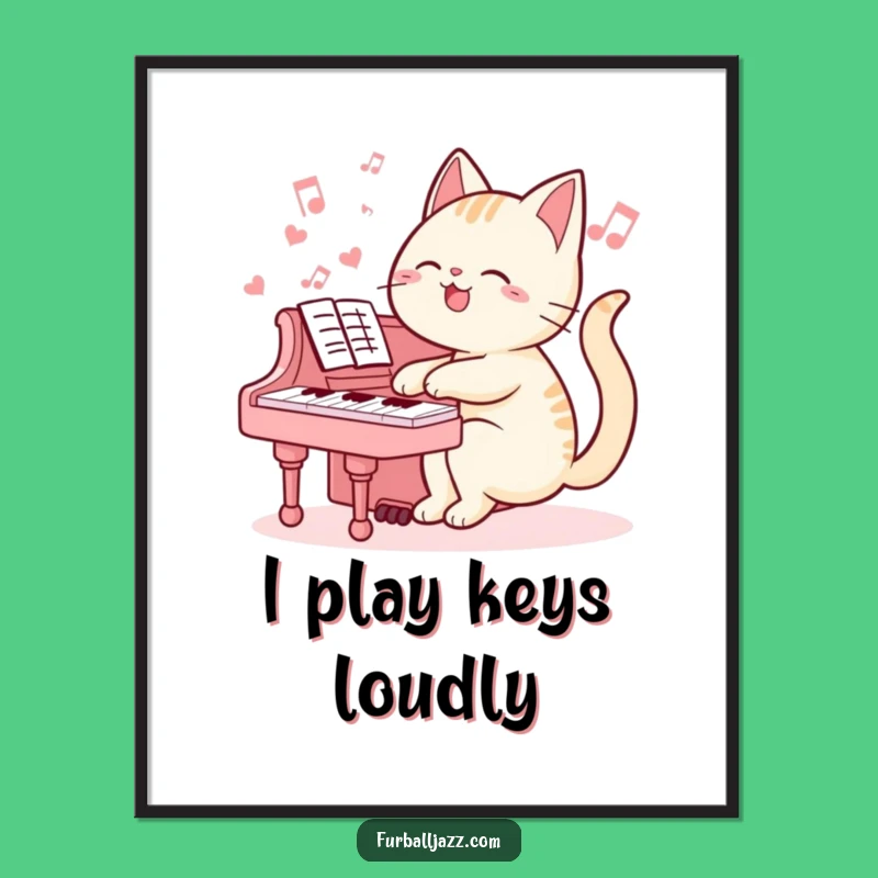 Funny Cat Pianist Poster: Wall Art of Feline Composer, Charming Funny Gift