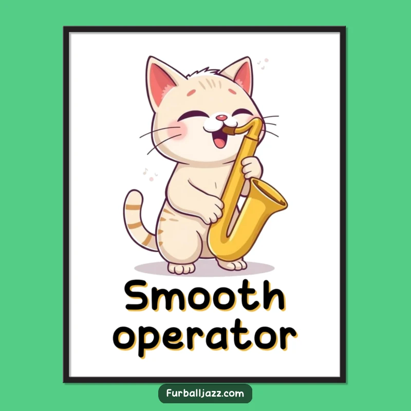 Funny Cat Saxophone Poster - Jazzy Feline Art Print for Music Rooms