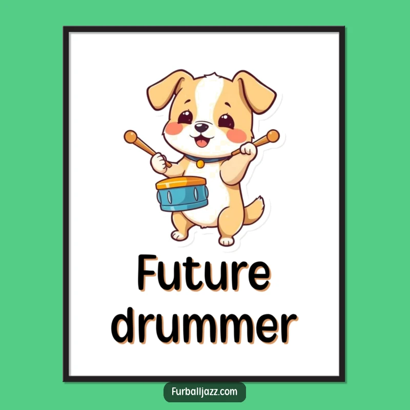 Funny Dog Drummer Poster - Energetic Art Print for Music Rooms