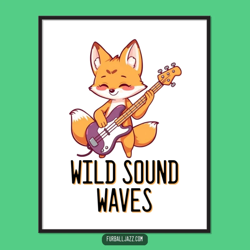 Funny Fox Bass Guitar Poster: Playful Musician, Rock Art Funny Gift Idea