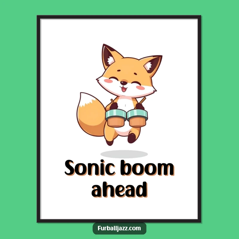 Funny Fox Cymbal Art Print - Energetic Animal Decor Poster