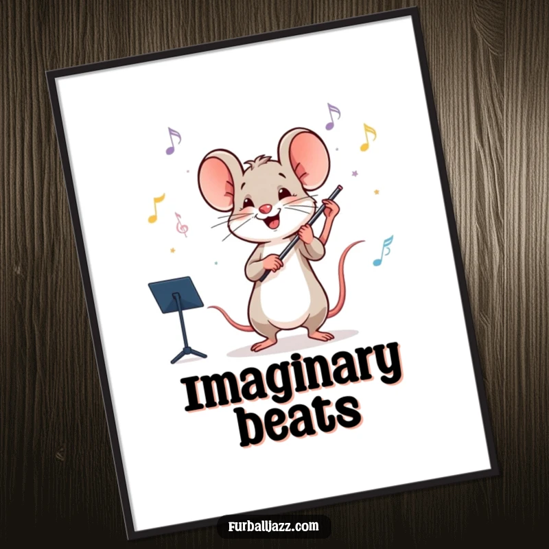 Funny mouse conducting an imaginary orchestra with a baton, creating a humorous and inspiring wall art piece.