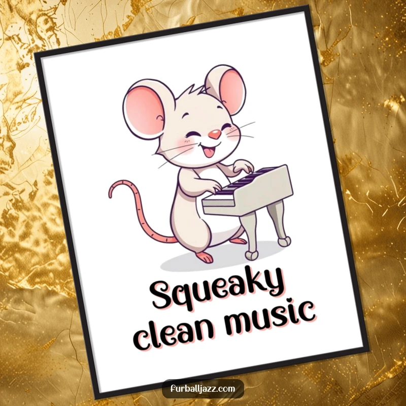 Funny Mouse Piano Poster: A smiling mouse playing a piano with tiny paws, bringing musical joy to decor.