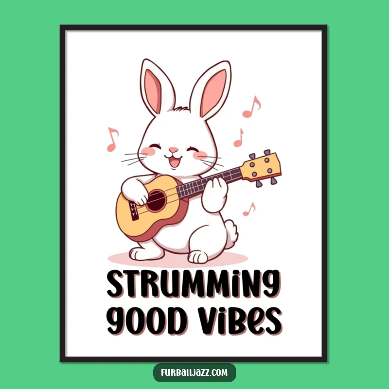 Funny Rabbit Ukulele Poster: Vibrant Wall Art, Charming Musical Character, Perfect Gift