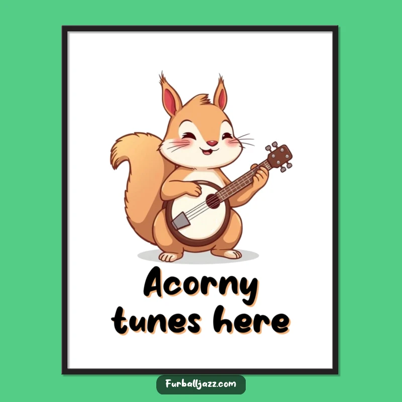 Funny Squirrel Banjo Poster, Lively Music Art, Whimsical Funny Gift