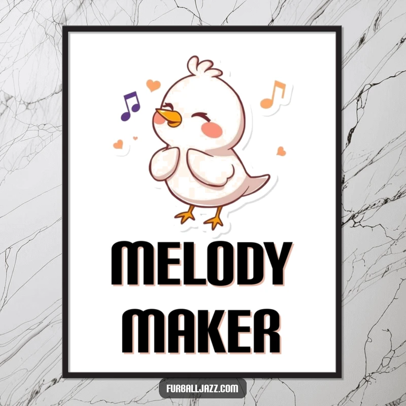 Funny Bird Poster depicting a happy bird character enthusiastically fluting a cheerful melody, creating a humorous and uplifting scene.