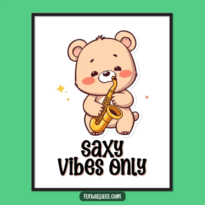 Funny Jazzy Bear Poster - Saxophone Solo Art, Bear Music, Charming Funny Gift