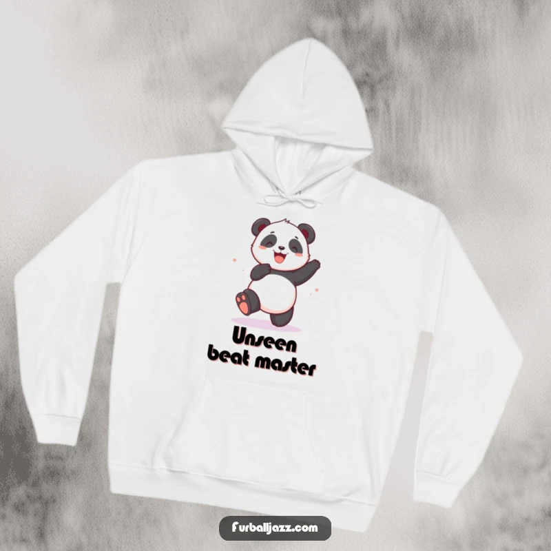 Funny panda in a cozy hoodie, tapping its foot to music, a delightful and funny dancing panda design.