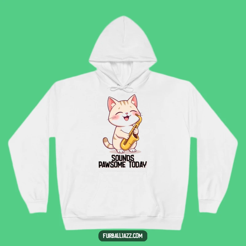 Funny Cat Saxophone Hoodie: Cozy Joyful Kitty Sweatshirt, Cool Jazz Cat Funny Gift