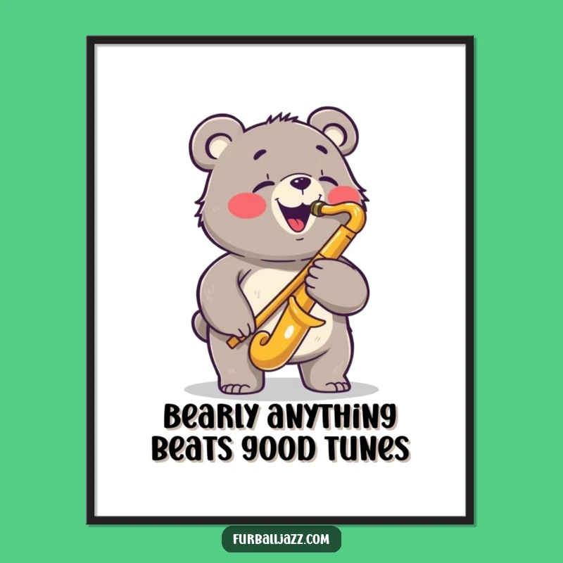 Free Printable Bear Sax Wall Art: Funny Downloadable Decor for a Jazzy, Bluesy Vibe!