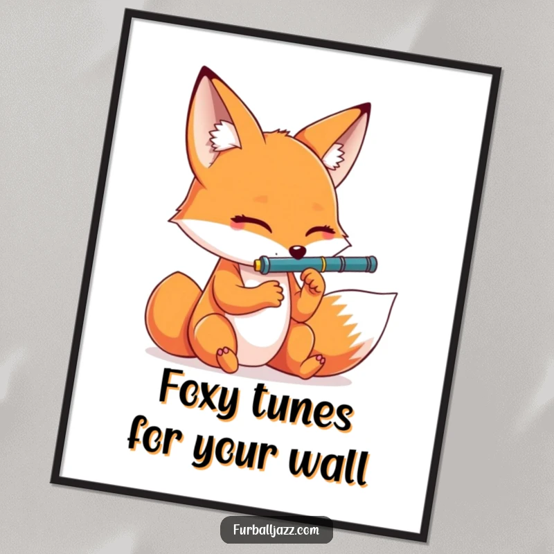 Funny Free Printable wall art showcasing a dramatic fox playing a clarinet with eyes closed, perfect for downloadable DIY music room decor.