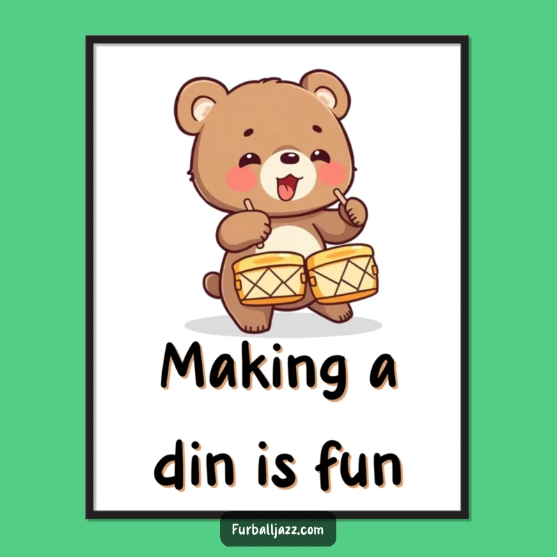 Free Printable Bear Cub Wall Art: Drumming Bear Downloadable Art for Energetic Decor!