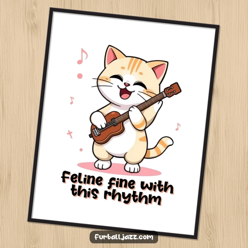Funny Free Printable Cat Jazz Wall Art: A cat tapping paws enthusiastically to jazz, adding a rhythmic and humorous flair.