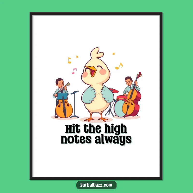 Free Printable Funny Bird Sings Wall Art: Humorous Jazz Band Downloadable Decor