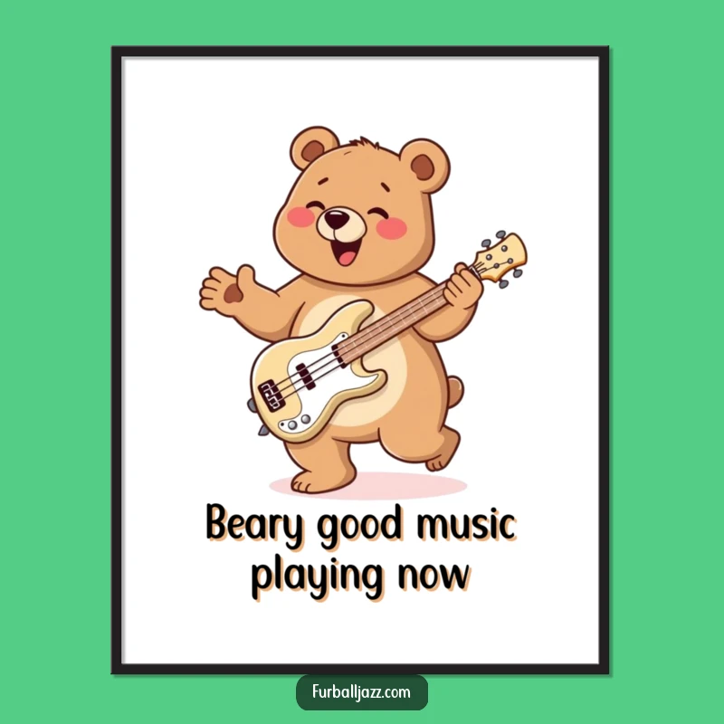 Free Printable Wall Art: Bear Jigs Bass Guitar, Funny Downloadable Decor