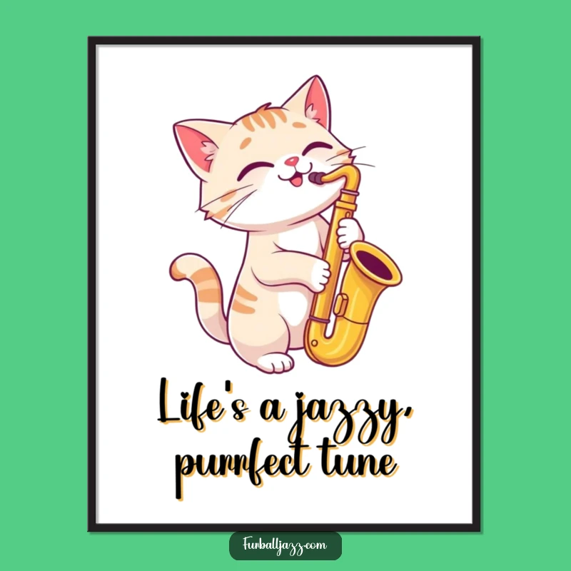 Free Printable Wall Art: Cool Cat Saxophonist, Humorous Downloadable Decor