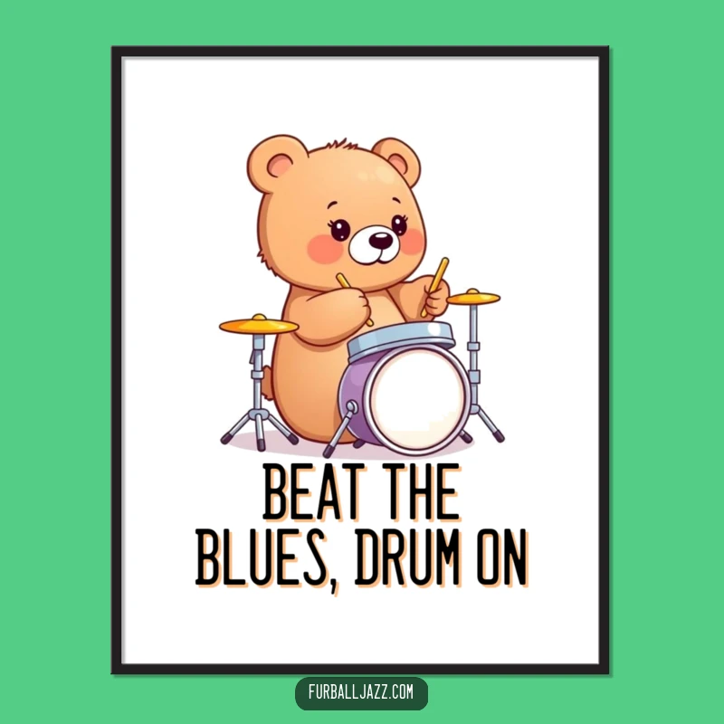 Free Printable Wall Art: Drumming Bear Cub, Humorous Downloadable Decor for Music and Fun