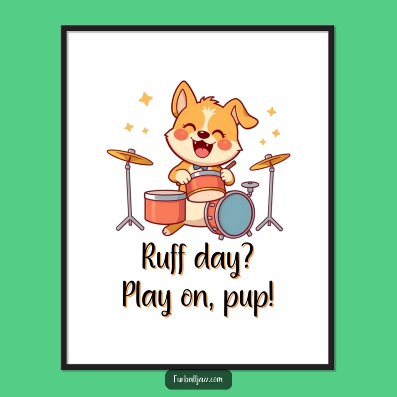 Free Printable Wall Art: Drumming Dog, Downloadable Decor for a Music Lover's Home