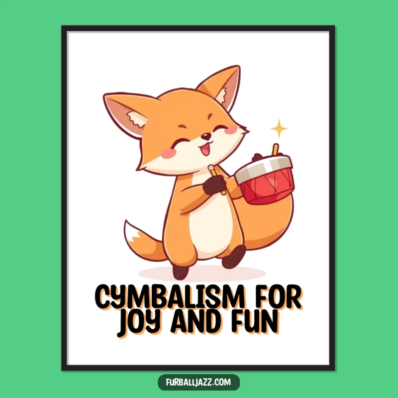 Free Printable Wall Art: Energetic Cymbal Fox, Humorous Downloadable Decor