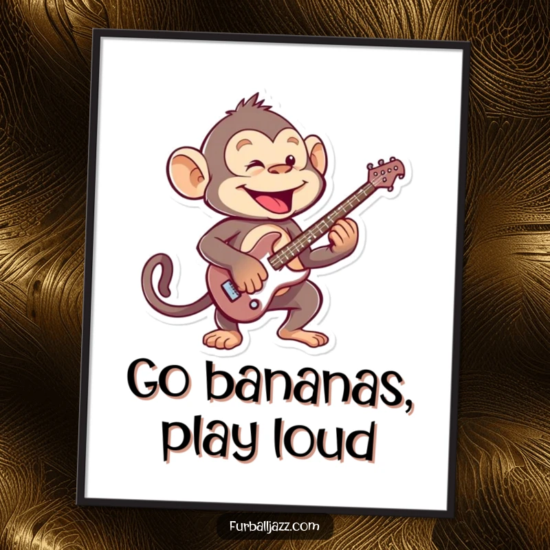 Funny Free Printable Wall Art: A mischievous monkey playing an energetic, high-octane guitar solo.