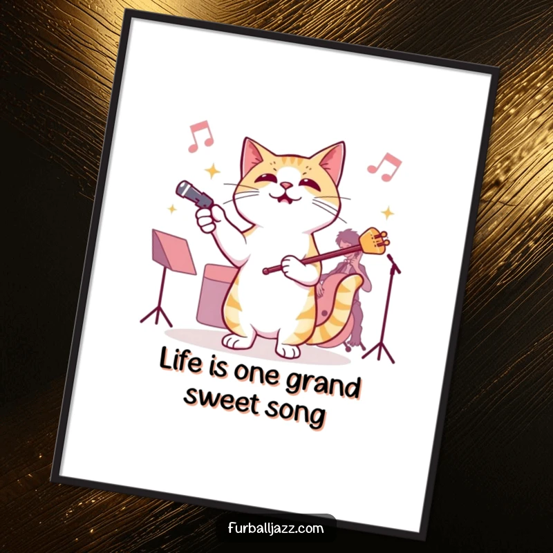 Funny Free Printable Wall Art: A cat conducting an invisible jazz orchestra with utmost glee and musical passion.