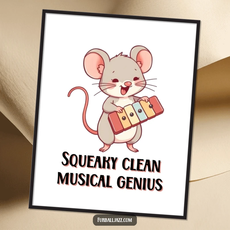 Funny Free Printable Wall Art of a mouse character energetically creating cheerful music on a colorful xylophone.